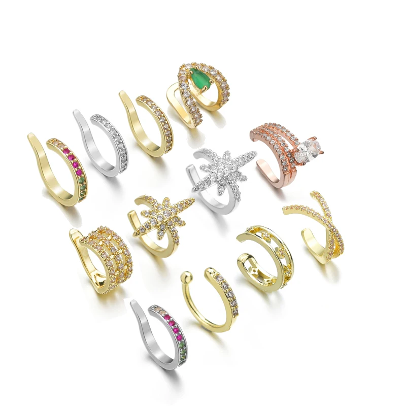 

Star Cross Fake Piercing Earrings Small Earings For Women Ear Cuff Jewelry Girl Clip Earcuff Micro Pave CZ Crystal Earrings
