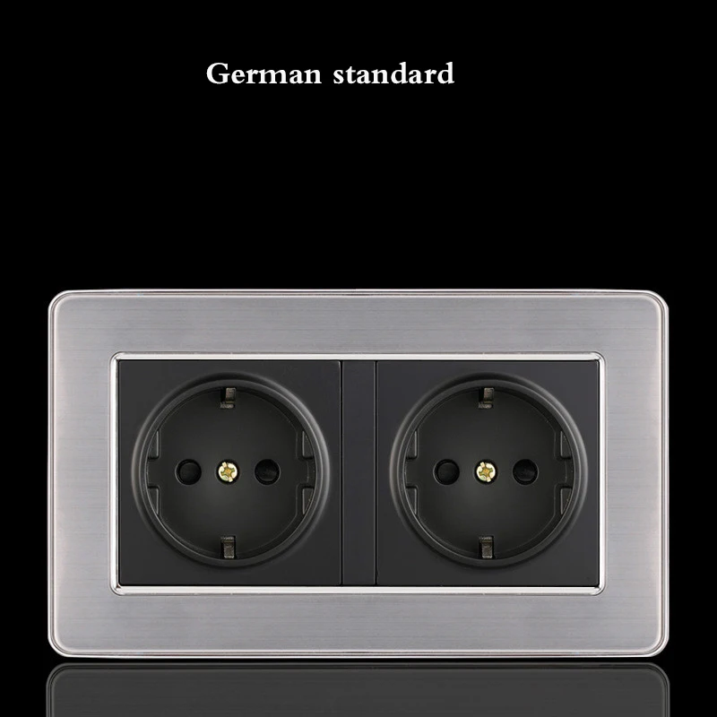 146GR socket 86 Type1 2 3 4 банда 1 2 способа бытовой выключатель EU FR UK розетка настенный выключатель с светодиодный из нержавеющей стали зеркало сброс переключатели 86*86 мм - Цвет: 146GR socket