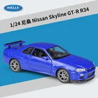 Классический литая машинка WELLY 1:24 для Nissan Skyline GT-R R34, высокий симулятор из металлического сплава, игрушечный автомобиль, модель автомобиля для детей, коллекция подарков