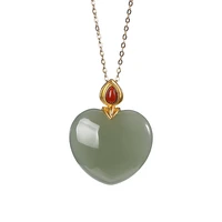 pure gold natural hetian gray jade southern red agate pendant light luxury temperament love women pure gold pendant