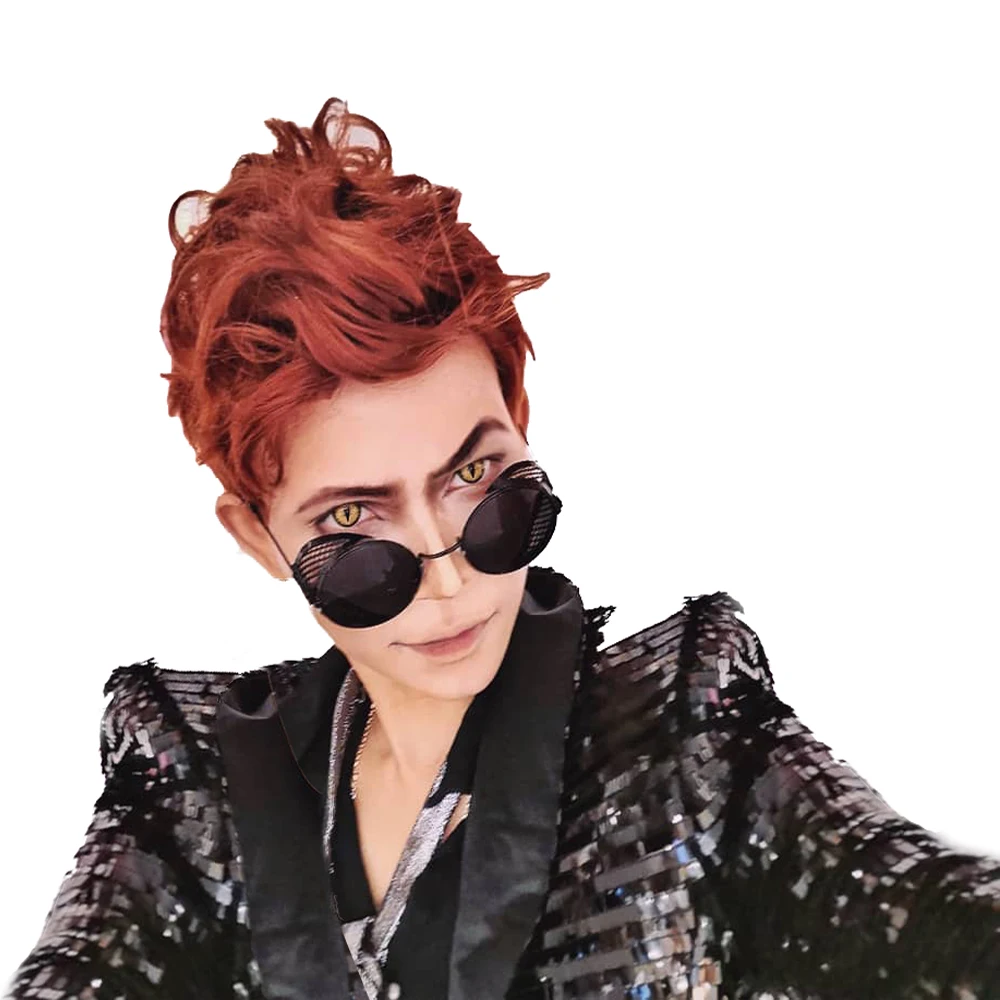 X COSTUME парик Кроули Косплей демона парики оранжевый коричневый короткие вьющиеся