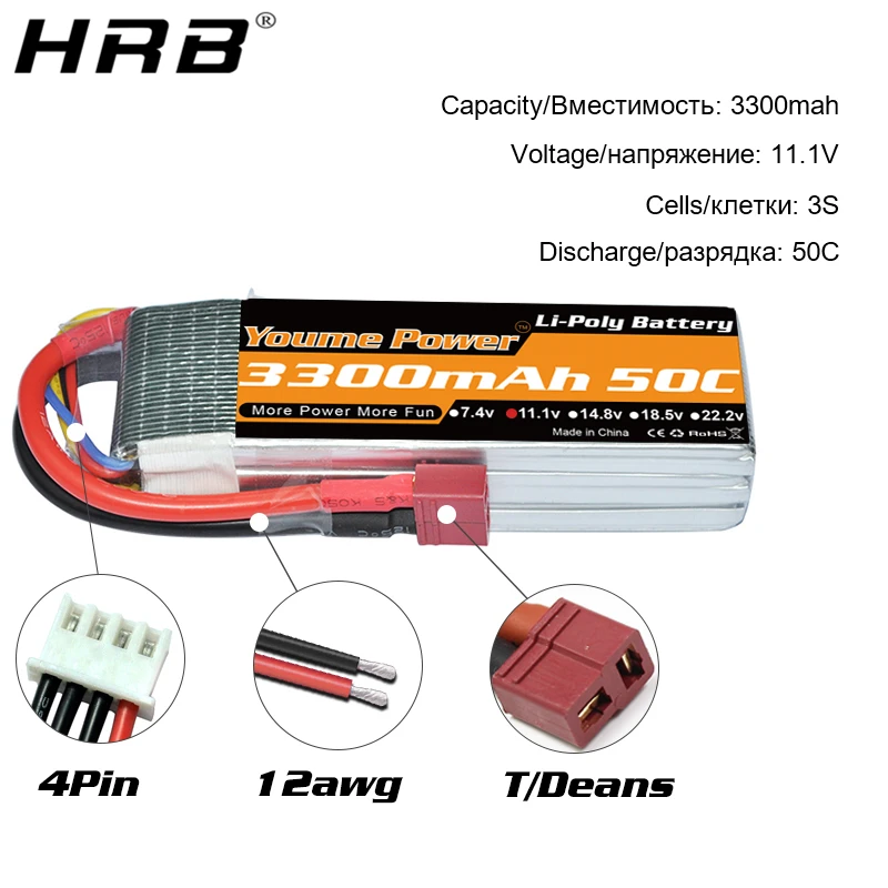 Youme-bater&iacute;a Lipo 2S 3S 4S 6S RC, carcasa dura, piezas de RC, 7,4 V, 11,1 V, 14,8 V, 22,2 V, 3300mah, 4500mah, 5200mah, 6200mah, 6500mah, T Deans XT60-4