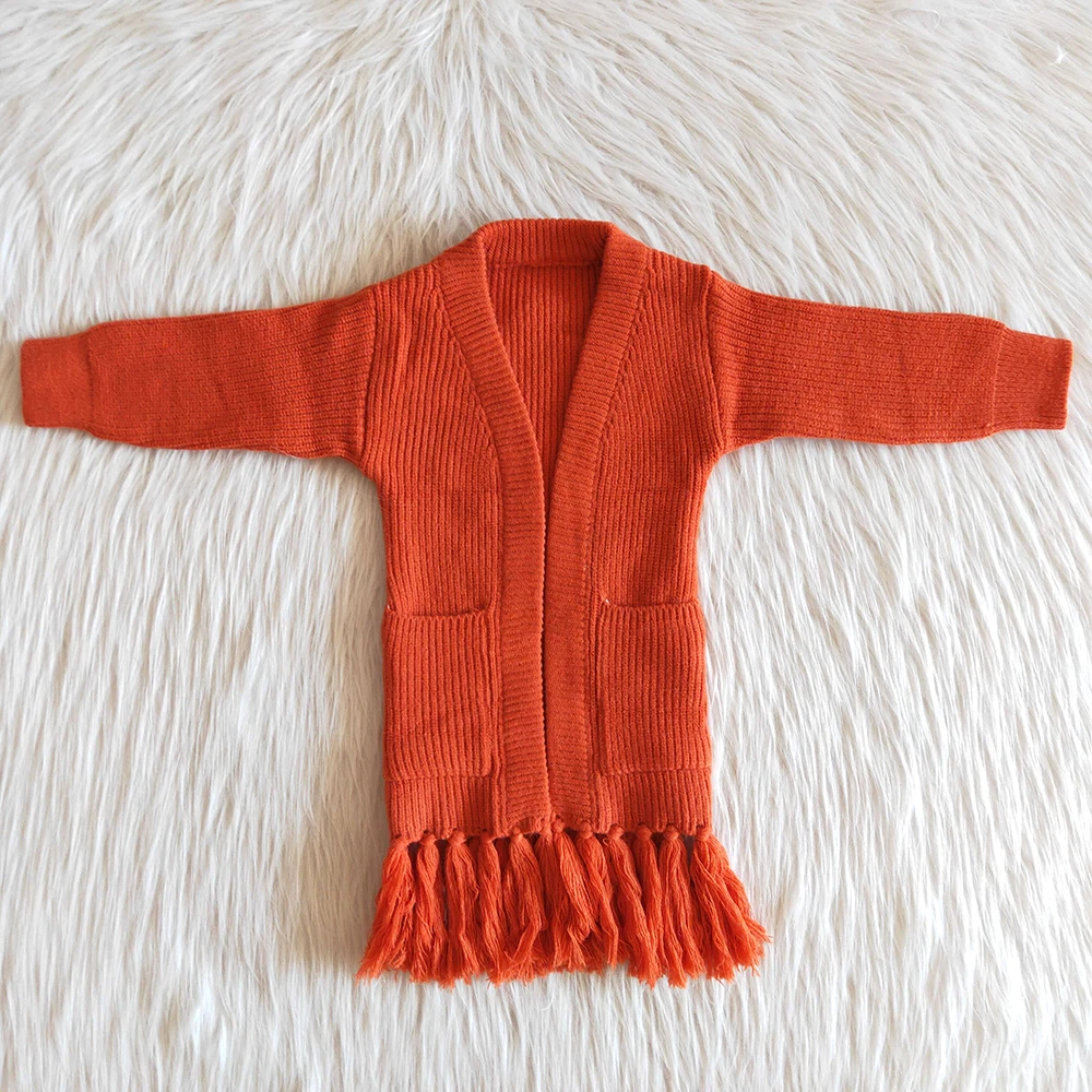 

New Arrival Fashion Kids Winter Sweaters Girls Long Sleeve Solid Color Fringed coat Toddler Warm Jacket