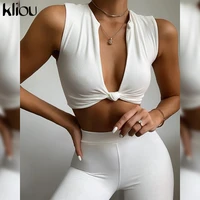 kliou stacked two piece set women v neck tracksuits fitness matching sets crop tops leggings jogging sportswear workout outfits