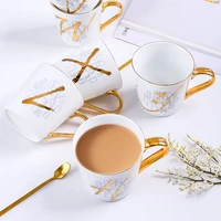 ceramic personality phnom penh letter coffee with spoon gold handle cup afternoon tea cup water beverage cup porcelain