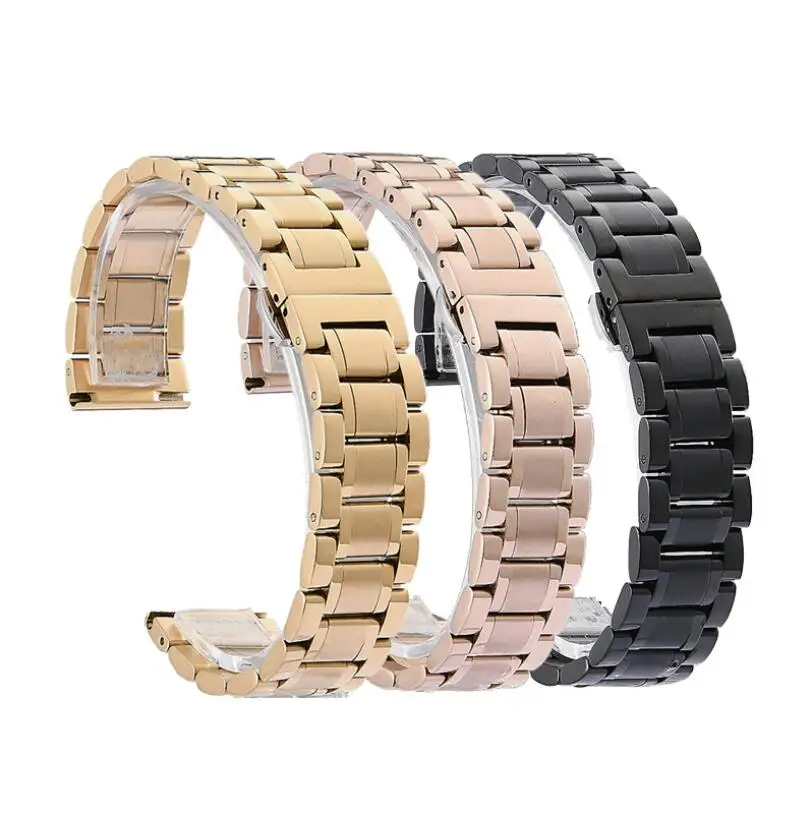 12 14 16 18 19 20 21 22 24mm Solid Full Stainless Steel Watch Band Butterfly Buckle Bracelet Flat Head Elbow Dual Purpose Straps