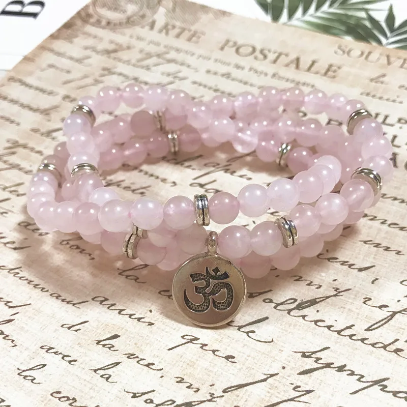 

Women Bracelets Natural Rose Quartz 6 mm Round Beads Not Glass Charm Bracelets Long Necklace