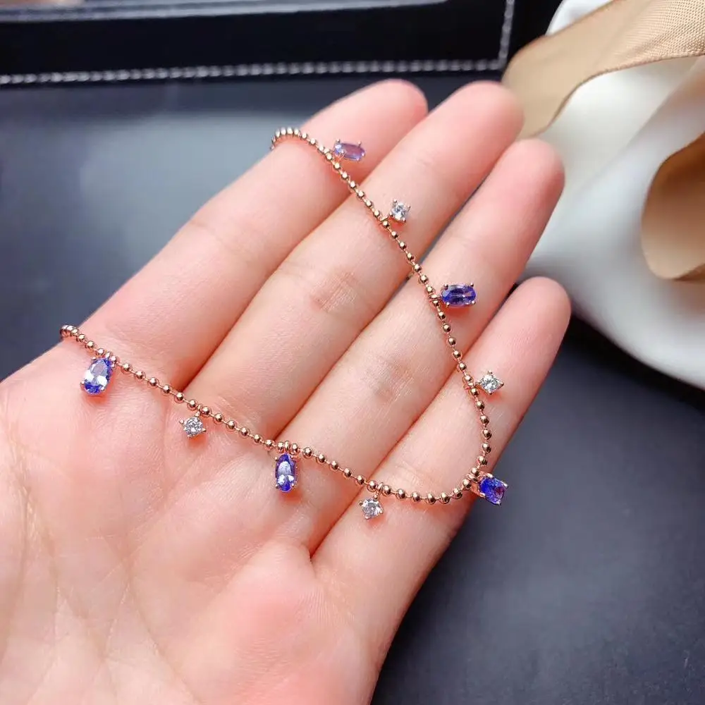 Натуральное и настоящее ожерелье из танзанита кулон стерлингового серебра 925