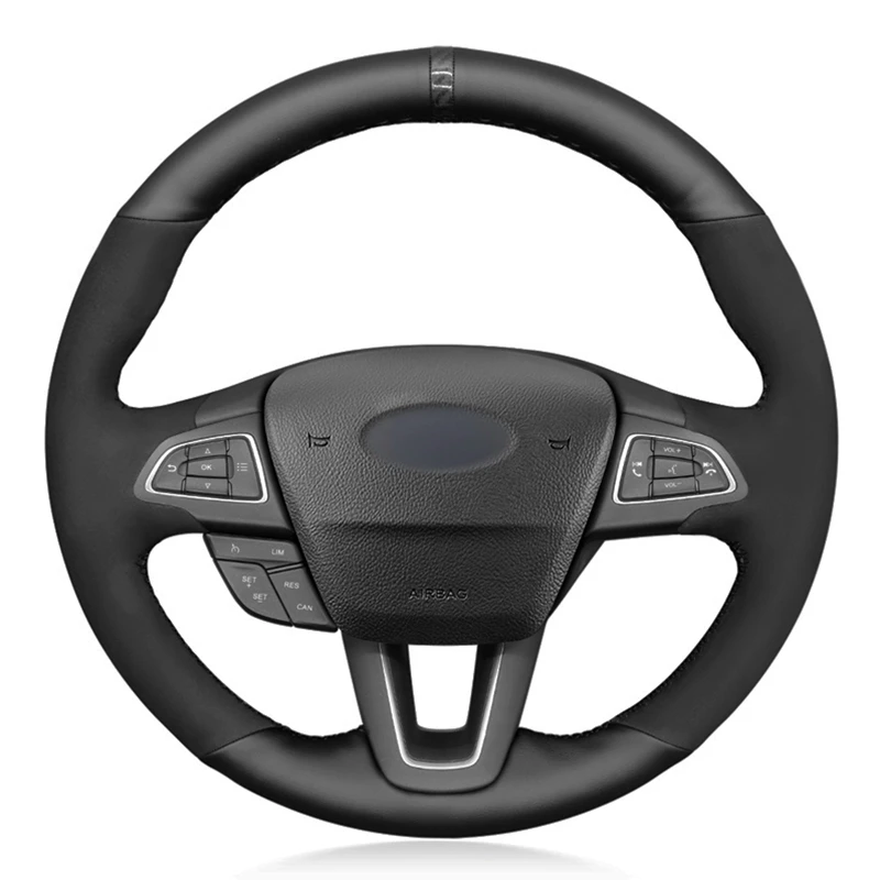 

Car Steering Wheel Cover Black Genuine Leather For Ford Focus 2015-2018 Kuga 2016-2019 C-MAX (Grand C-Max) 2015-2020 Ecosport