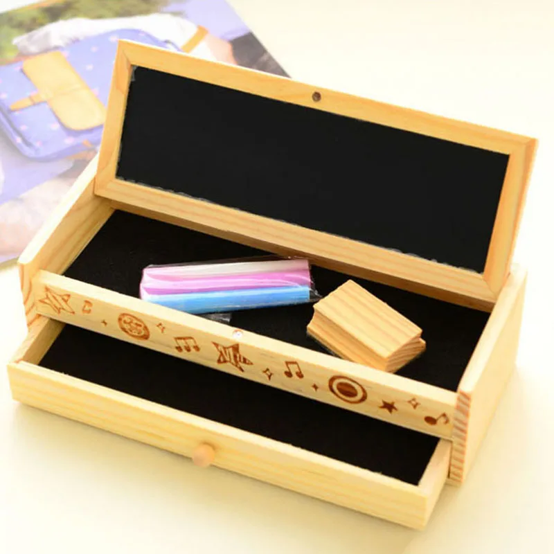 Деревянный Карандаш Чехол 2 Слои большой Ёмкость ручка держатель с черной доски