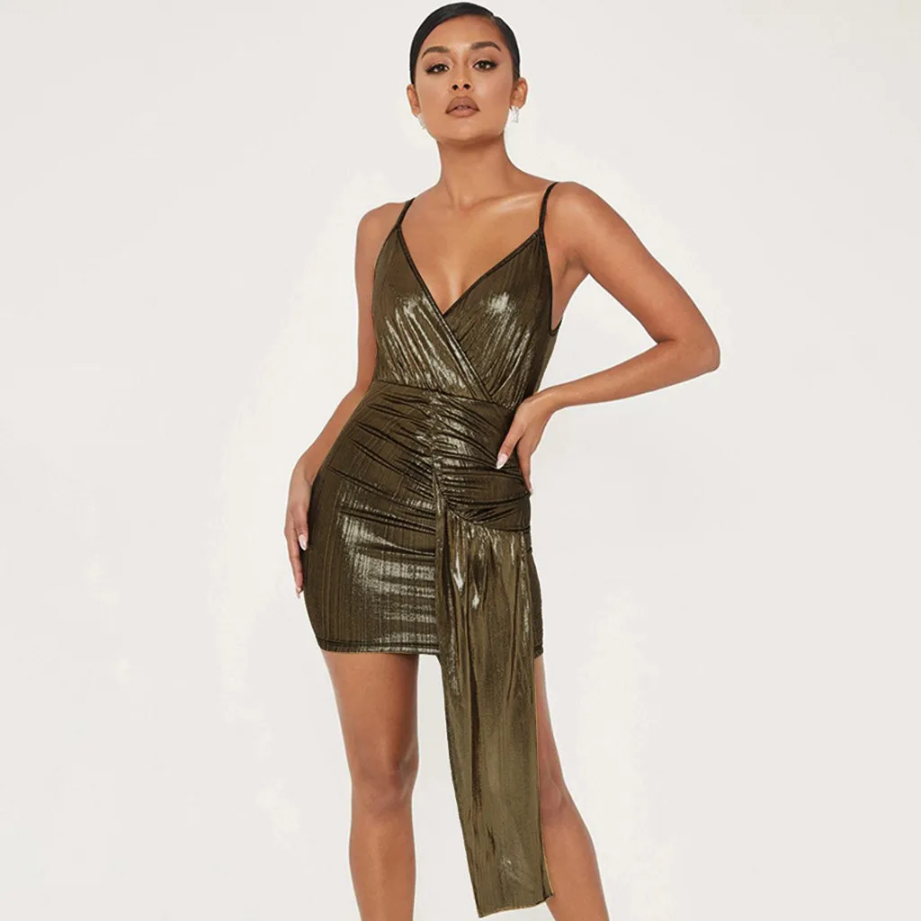 Летнее женское платье на бретелях с v образным вырезом сексуальное облегающее