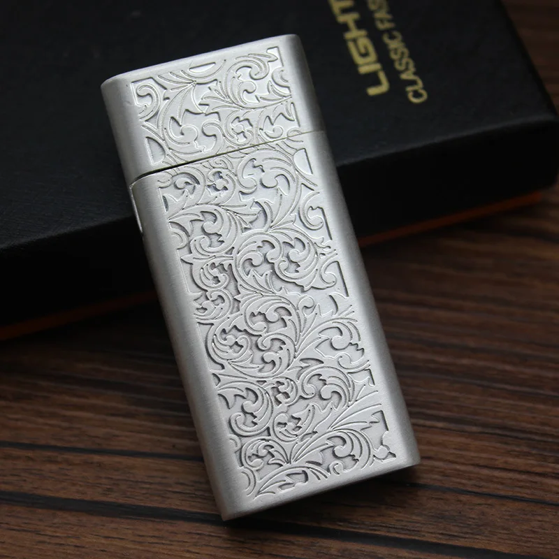 

Retro Flint Lighter Free Fire Gasoline Oil Lighter Grinding Wheel Kerosene Cigarette Lighters Metal Ultra Thin Gadgets For Men