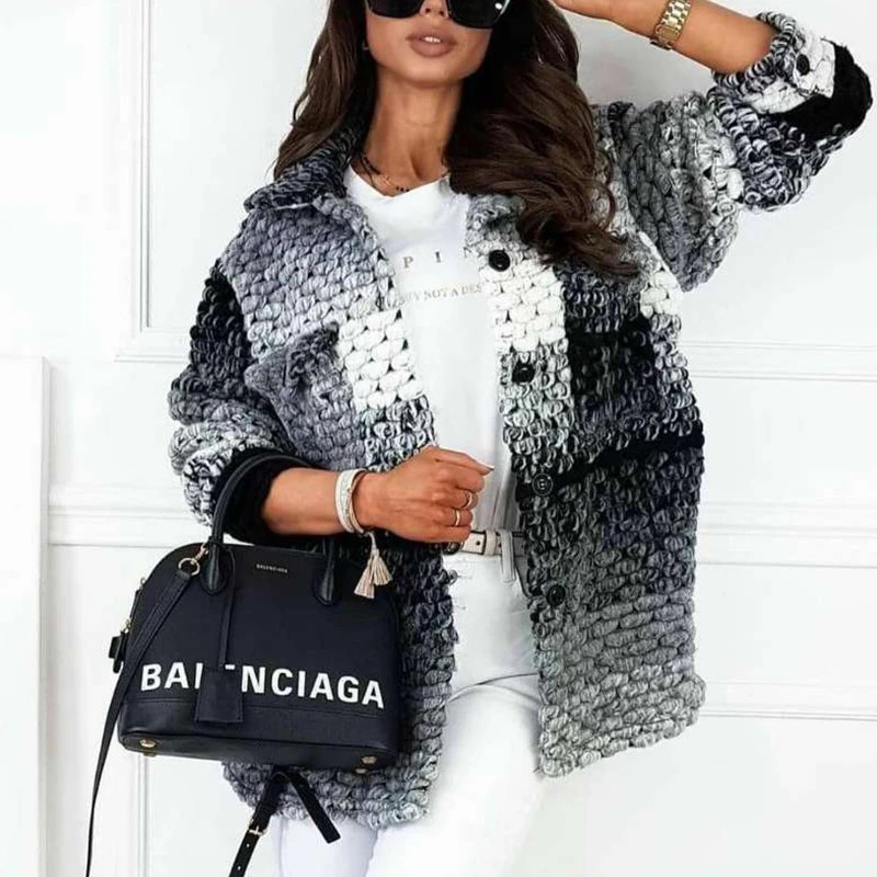 Уличное модное шерстяное пальто с плетеным узором повседневная осенне-зимняя