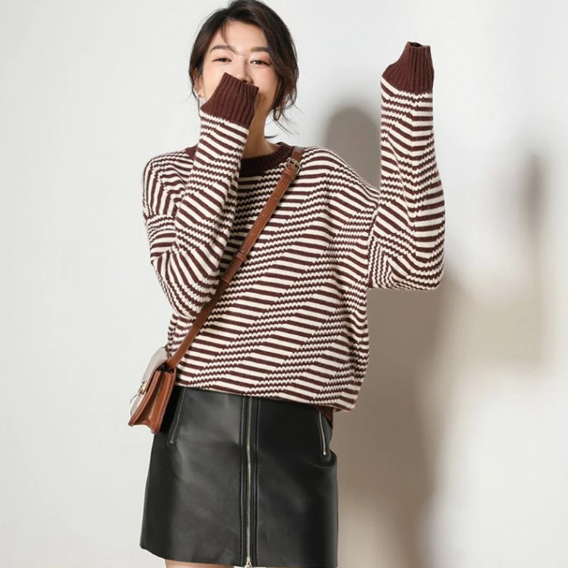 Женский плотный пуловер GIGOGOU жаккардовый Вязаный Свитер оверсайз с длинным