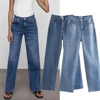 maxdutti high waist jeans 2021 england style vintage mom jeans woman loose burrs boyfriend jeans for women denim wide leg pants