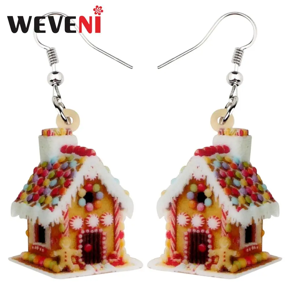 WEVENI Acrylic Christmas Anime Colorful House Earrings Long Drop Dangle Fashion Girl Women Wholesale Festival Party Accessories