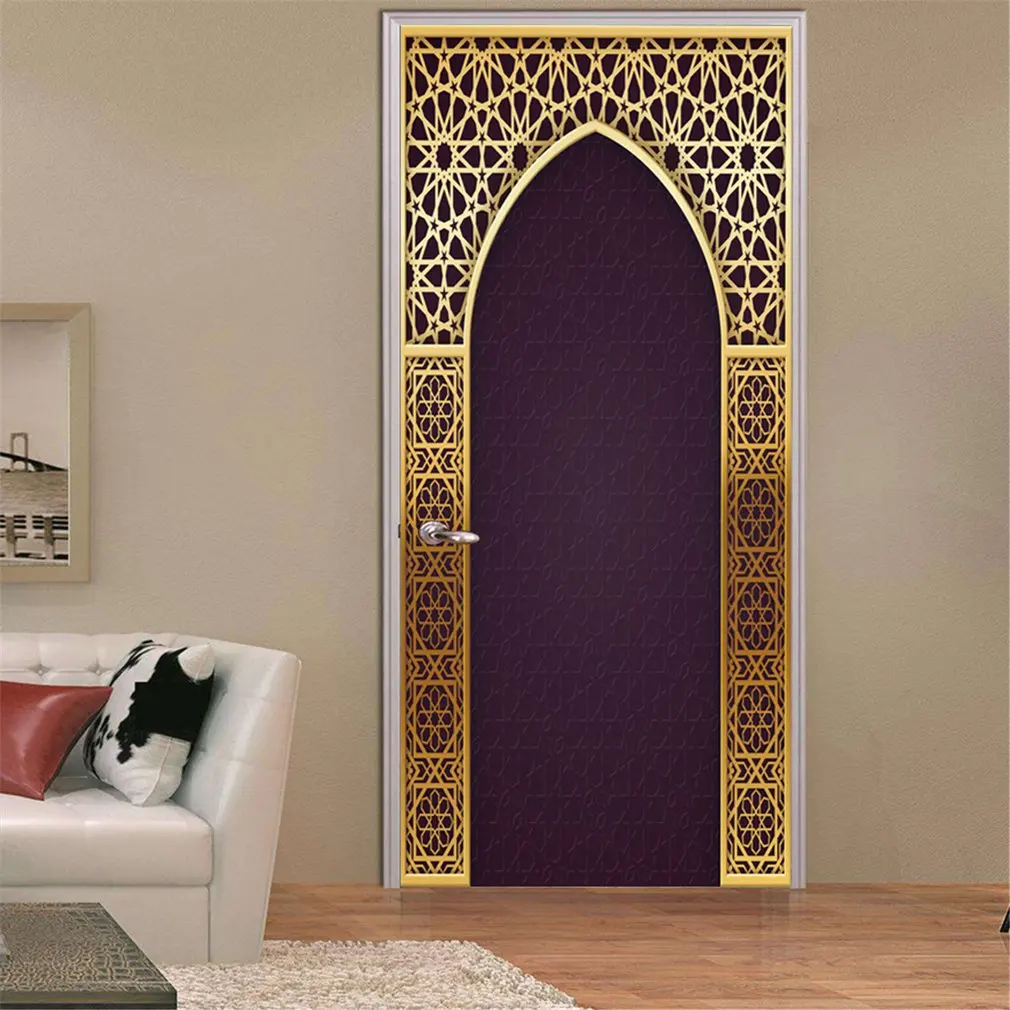 3D Door Mural Wrap Glossy Bubble Free Stickers Wall Decals Self Adhesive Wallpaper For Home Bedroom Decor | Дом и сад