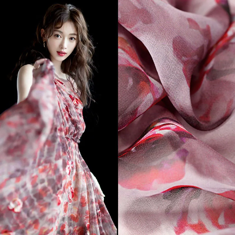 Сухие розы цифровой живописи жоржет шелковой ткани для летнее платье getzner tissus au