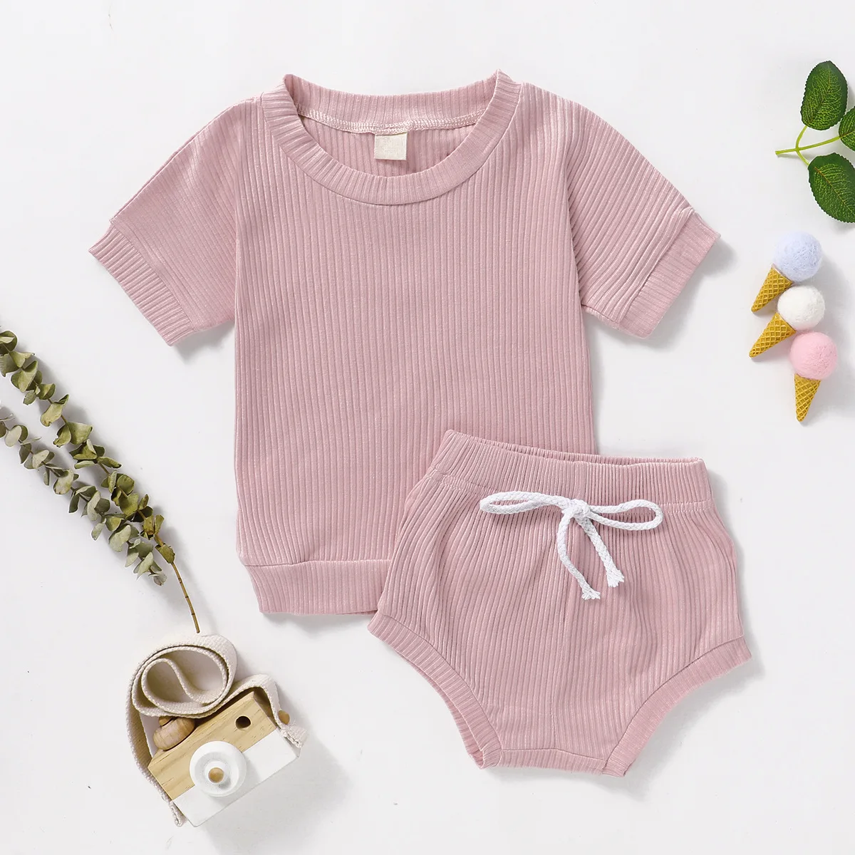 

2021 Baby Girls Boys 2Pcs Set T-Shirt Shorts Pajamas for Kids 3M-24M Toddler Sleepwear Nightshirt Ribbed Casual Clothing