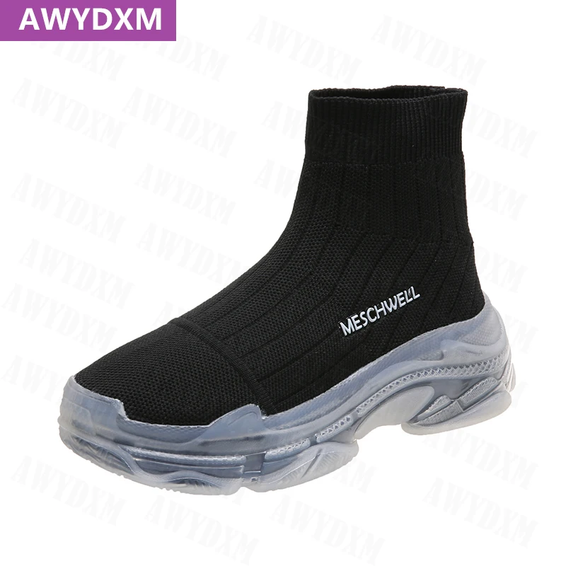

Fashion Breathable Platform 2021 New Autumn Winter Sport Sock Shoes Running Walking Saneakers Women Shoes Ankle Flat Boots Mujer