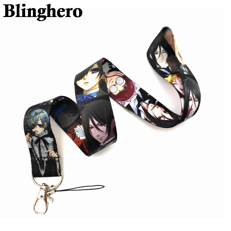 CA228 Черный Дворецкий мультфильм брелок шейный ремень ремешки для ключей ID карты