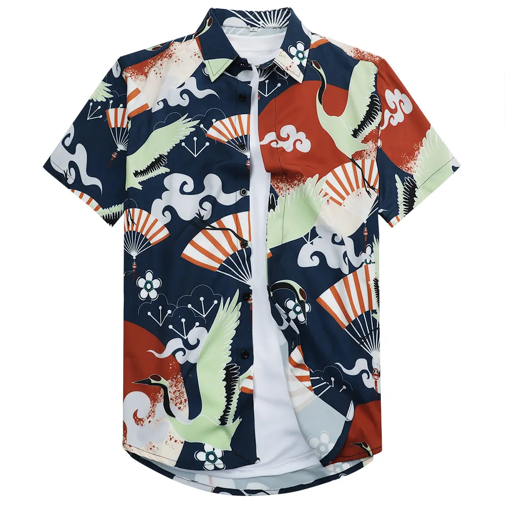 Рубашка мужская с коротким рукавом гавайская пляжная одежда 3D принтом журавлей в