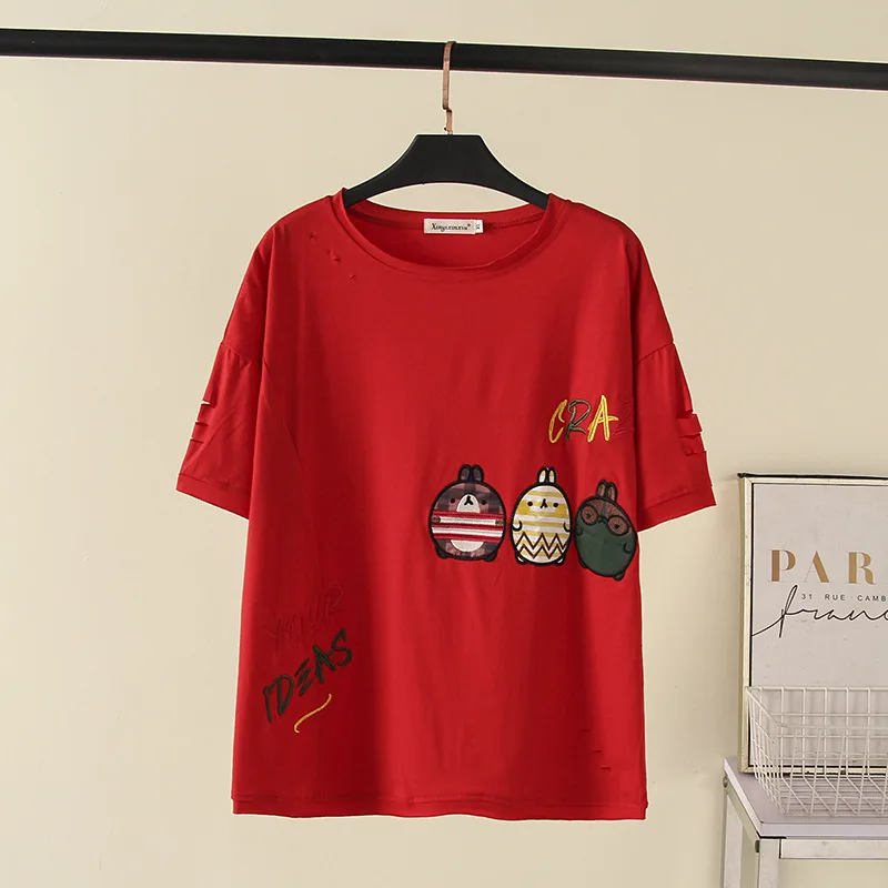 

Women T Shirt Plus Size Tees 2021 Summer Fashion Casual Clothes Short Sleeve Plus Size Tops Cartoon Embroidery Camiseta Mujer