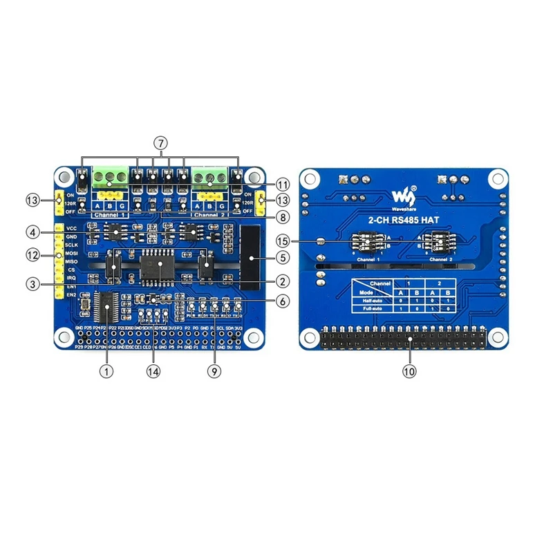 Waveshare 2-изолированный канал RS485 расширения шляпа для Raspberry Pi SC16IS752 SP3485 студийной