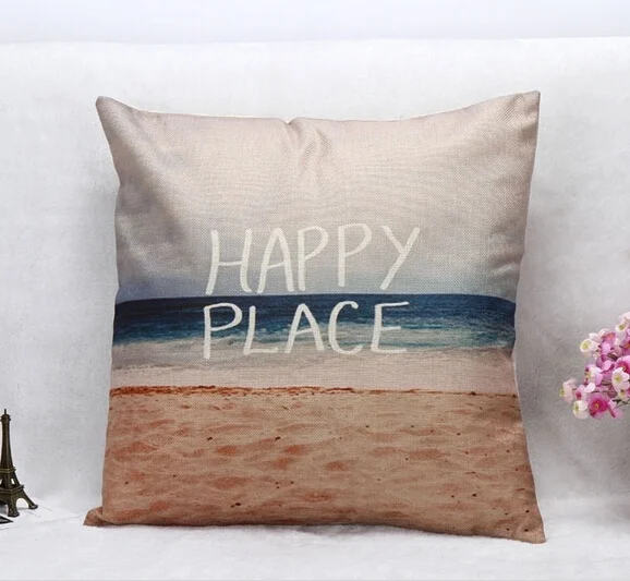 

Happy Place Beach Art Cushion Cover Funda Cojines New Home Decor Pillow Cover Car Cushion 18x18 inch