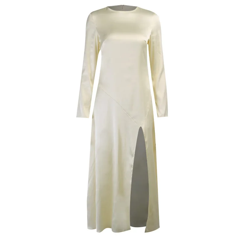 

FAKUNTN Women's Dress Women Clothes 2021 Fashion New O Neck Solid Long-Sleeve Dresses Elegant Vintage Party sexy Dress Vestido
