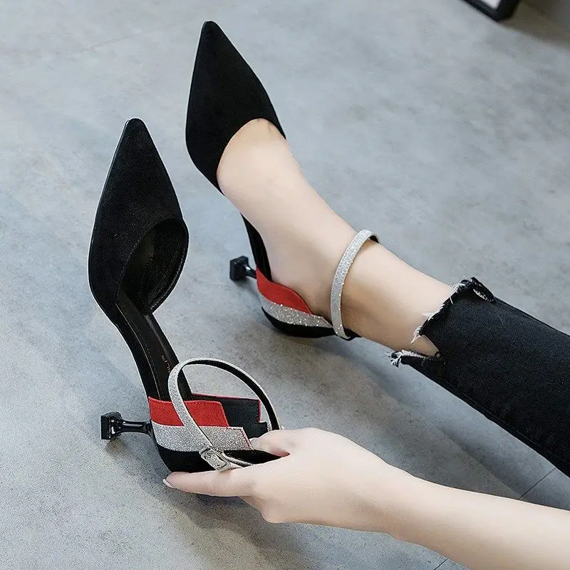 

2020 fall new women fashion spring & summer black buckle strap high heel shoes lady sweet pointed toe high heel shoes NVDX34