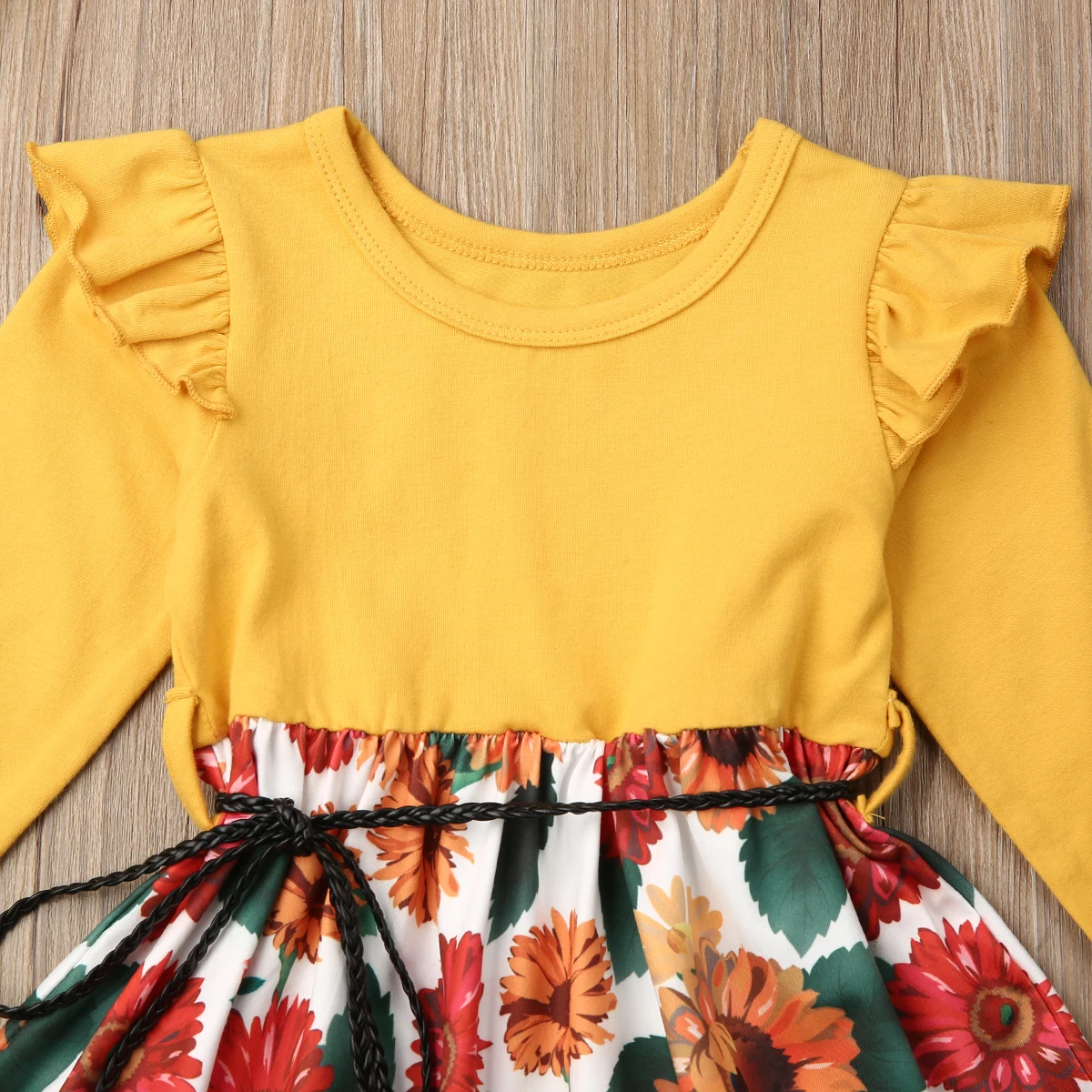 2019 Baby Spring Autumn Clothing Lovely Girl Long Sleeve Dress Outfit Sunflower Print Patchwork Casual Party 1-6T | Детская одежда и