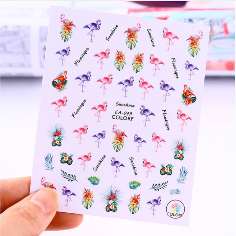 1 лист 3D красочная тропическая наклейка с фламинго для дизайна ногтей DIY