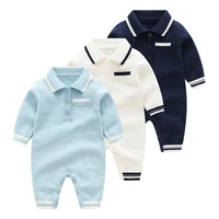 new autumn newborn baby clothes knitted sweater multicolor lapel unisex long sleeve patchwork cotton wool baby boy girl romper