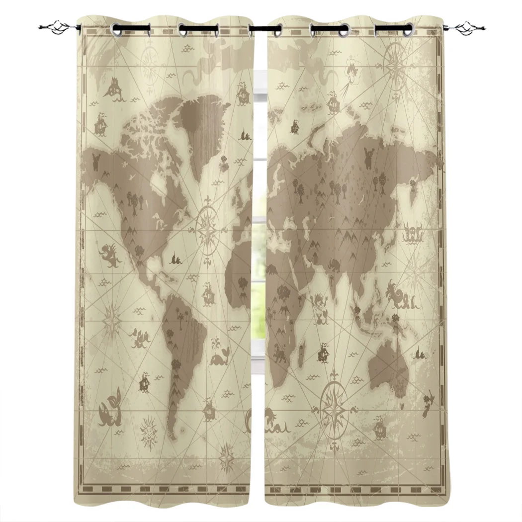 Древняя карта бежевые домашние Шторы Современные товары для дома гостиная