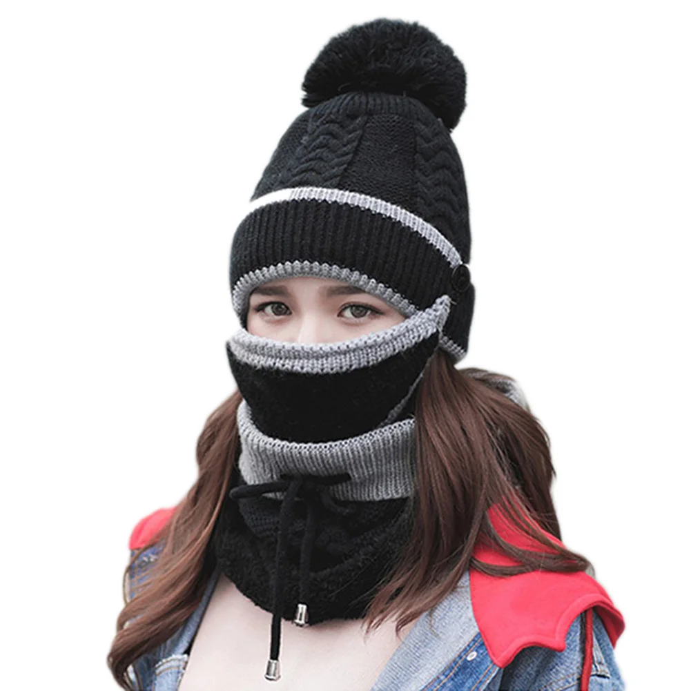 Женский комплект из 3 предметов зимняя шапка шарф маска теплая короткая плюшевая