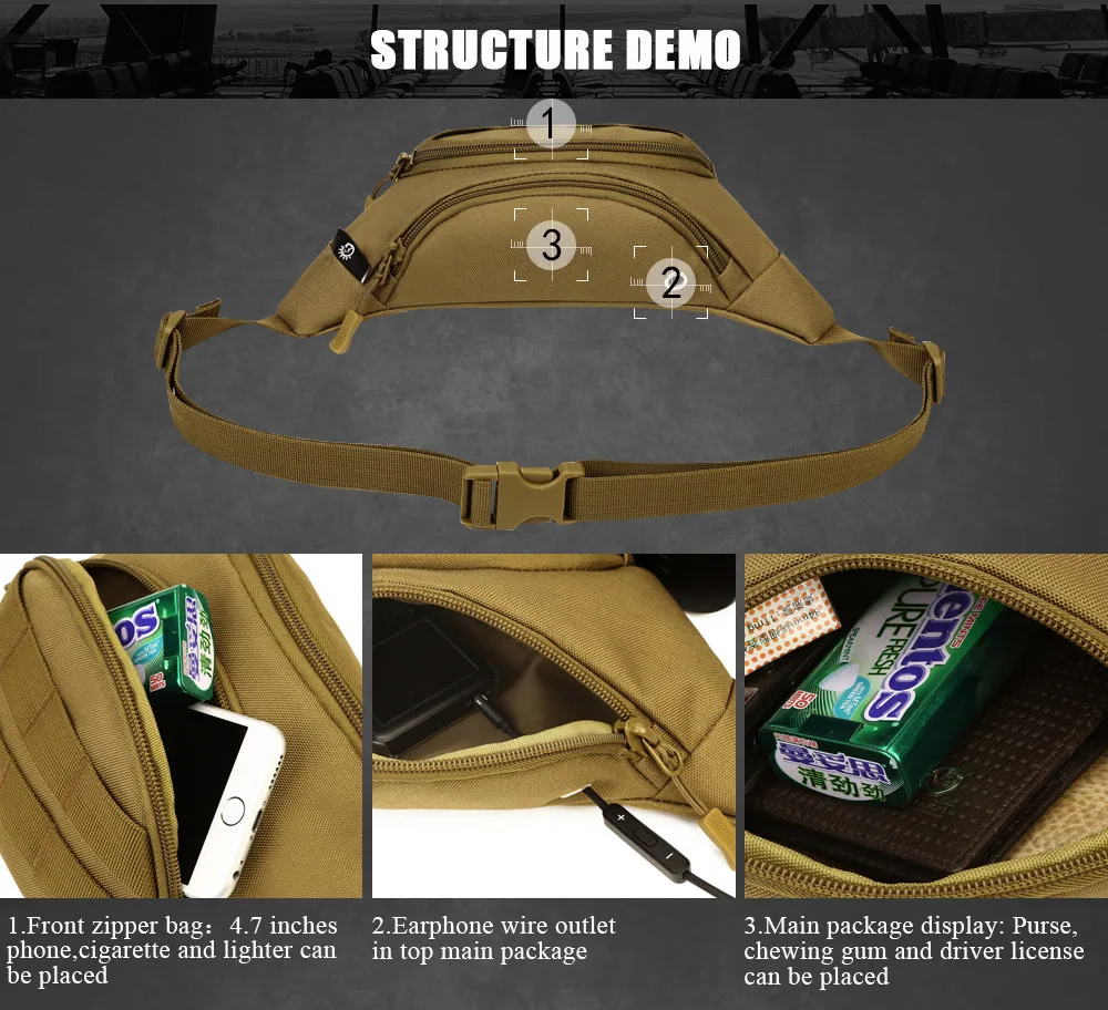 SINAIRSOFT тактическая Сумка Molle, водонепроницаемая поясная сумка, поясная сумка для альпинизма, пешего туризма, рыбалки, спорта, охоты, поясные сумки, ремень LY0095