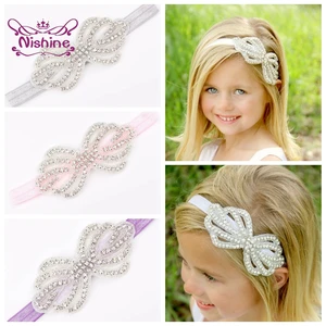 Новинка, Детская повязка на голову Nishine с цветами Стразы для девочек вечерние няя повязка для волос с кристаллами и бантом, свадебные украшения, аксессуары для волос, реквизит для фотосъемки