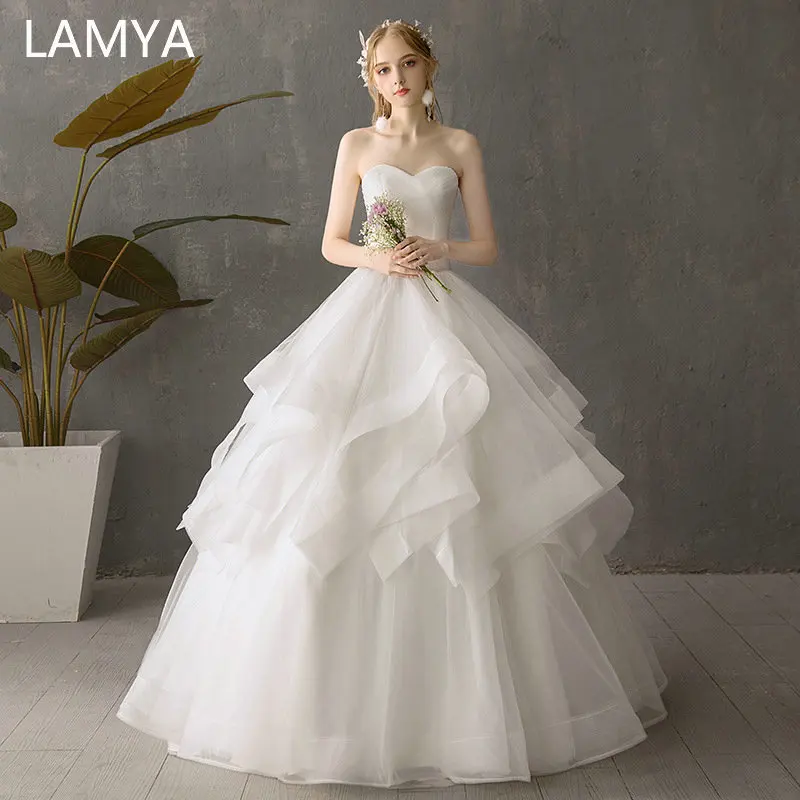 

LAMYA Newest Ivory Sweetheart Pleat Wedding Dress Simple Strapless Bridal Gown Elegant Customized Lace up Vestido De Noiva Short