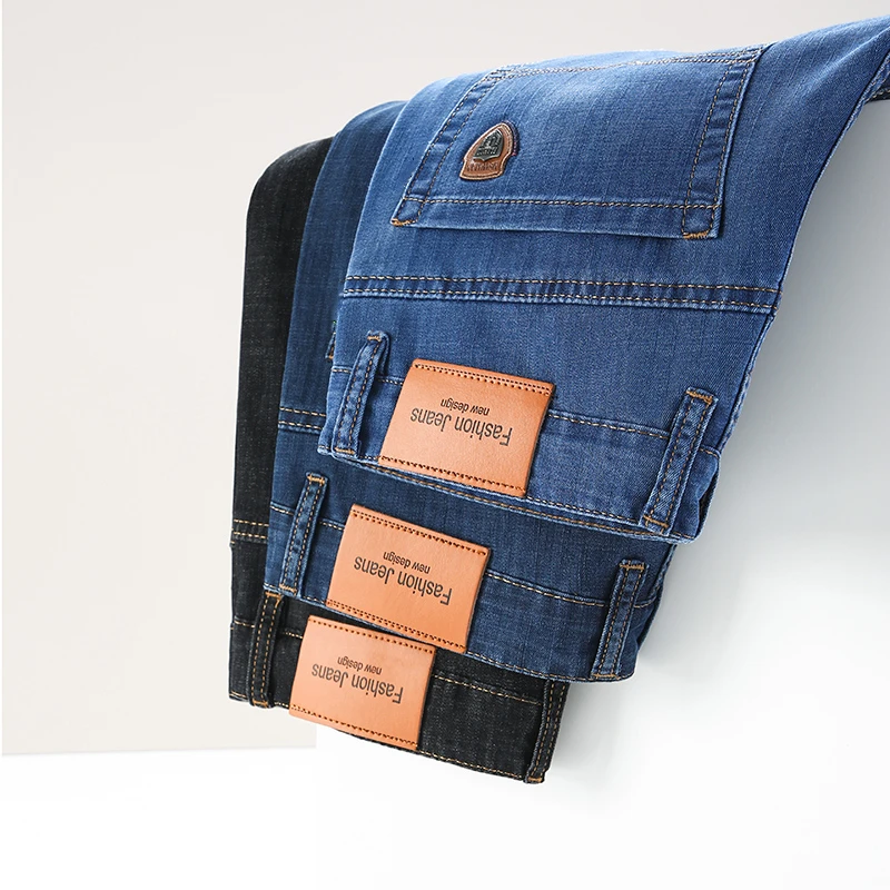 Spring And Summer Thin Men'S Business Stretch Jeans Classic Style Casual Loose Straight-Leg Denim Trousers Male Brand Slim Pants