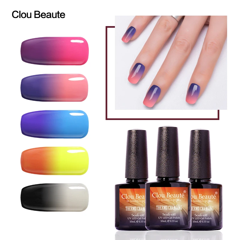 Clou Beaute гель-лак, меняющий цвет в зависимости от температуры, гибридный УФ-лак для ногтей, стойкий, растворимый гель, 10 мл