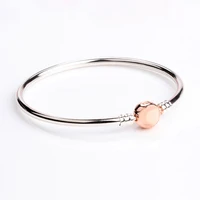 authentic 925 sterling silver pan bracelet classic round button diy rose gold clasp bracelet fit charm women jewelry