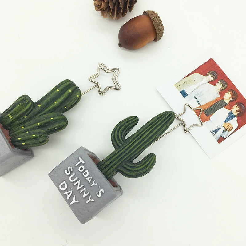 Korea Desktop Cute Cactus Styling Resin Plant Photo Folder Creative Message Postcard Clip Holder | Канцтовары для офиса и дома