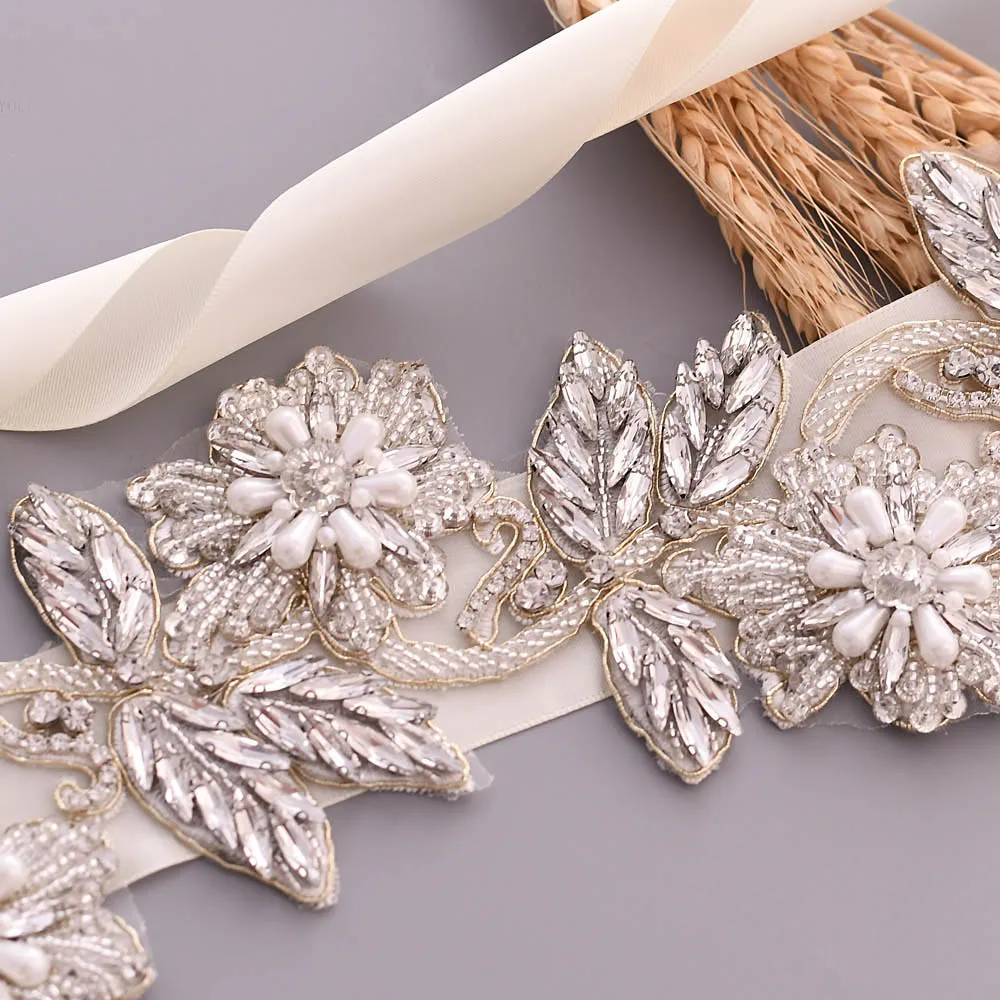 

TRiXY S427 Rhinestone Pearl Wedding Belt Beaded Bridal Belts for Formal Dress Satin Ribbon Sash Belt Design Sash Belt Waist Belt