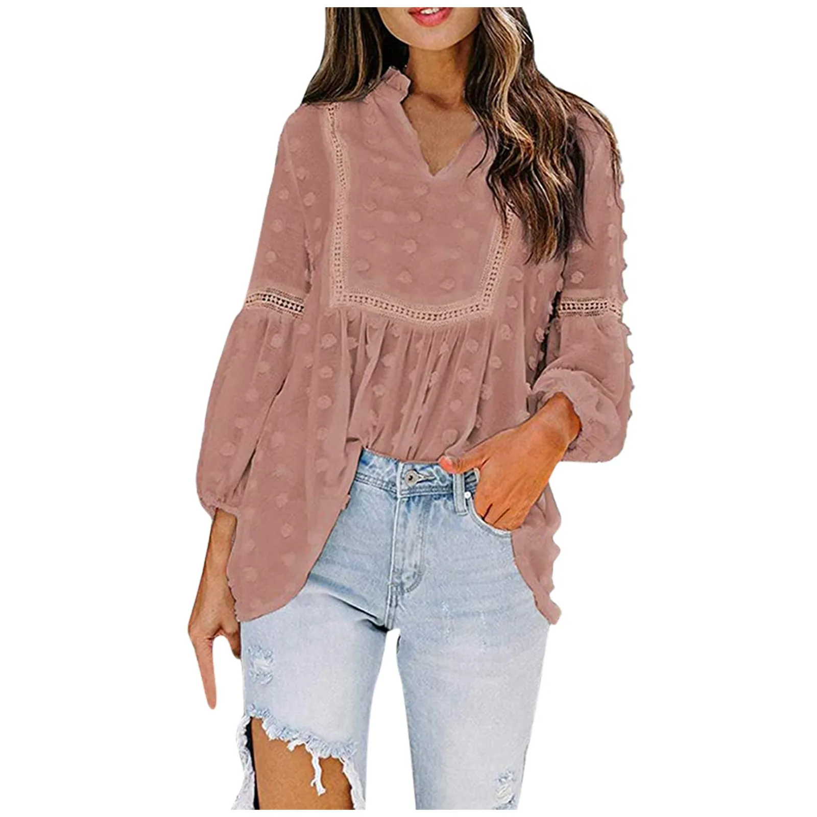 

Classic Fashon Women's Shirts Autumn Fashion Casual Chiffon Shirts V-Neck Long Ruffle Sleeve Top Blusas Mujer De Moda 2021