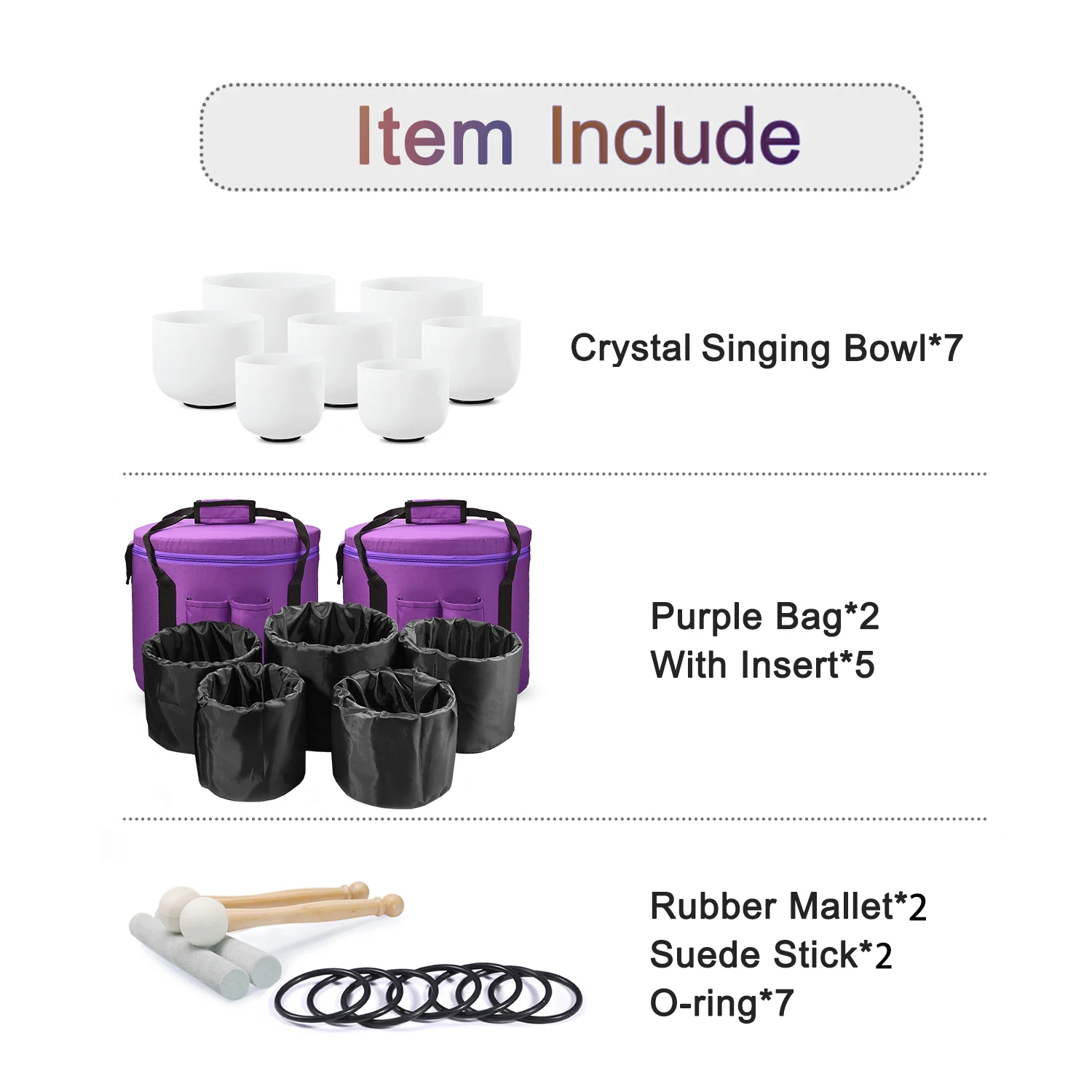 CVNC 7-12 Inch Set of 7PCS Chakra Frosted Quartz Crystal Singing Bowl CDEFGAB Note with Free Carry Bag |