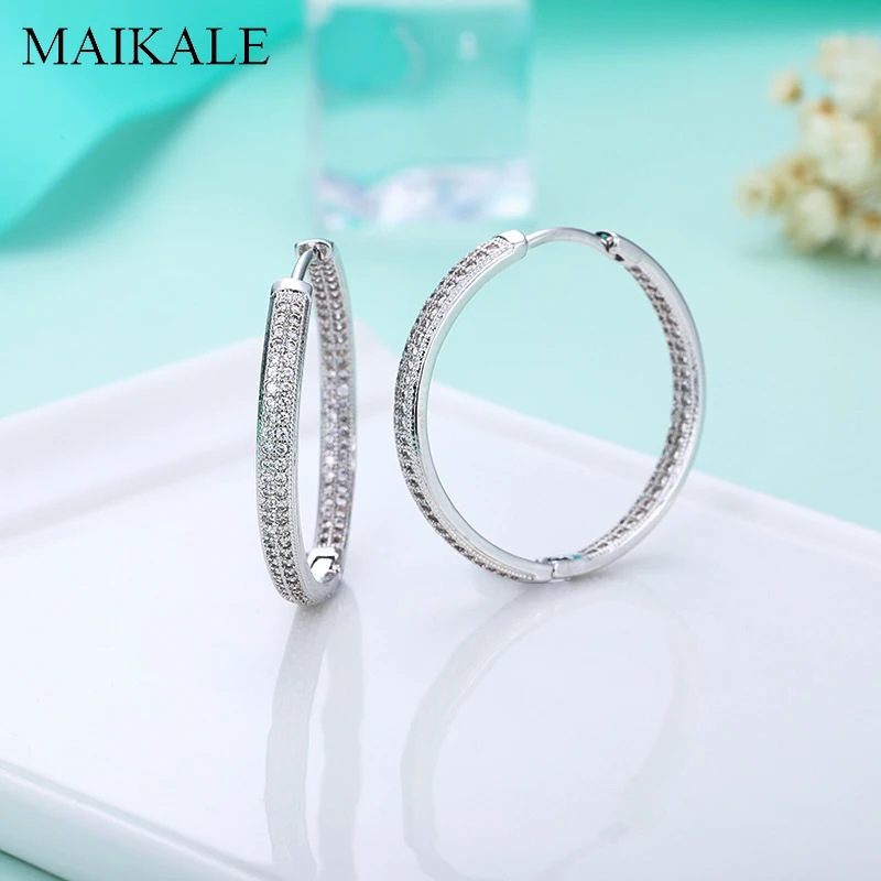 Женские роскошные серьги-кольца MAIKALE, круглые серьги с фианитом, диаметром 32 мм, аксессуары для вечеринки, ювелирные изделия для подарка