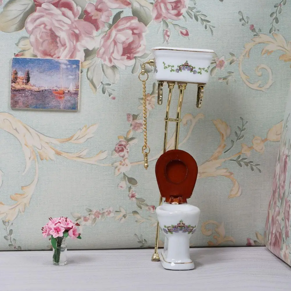 

Vintage 1:12 Dollhouse Miniature Furniture Bathroom Porcelain Toilet Closestool For Dolls Kids Role Play Toys Gift Dollhouse