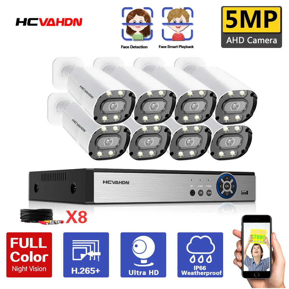 

8 Channel CCTV Camera Security System 5MP DVR Kit 5MP Outdoor Full Color Night Vision AHD Camera Video Surveillance System Kit