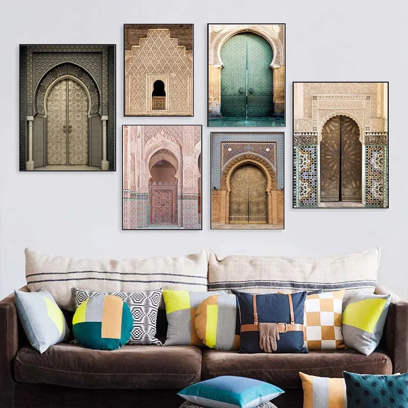 

Modern Nordic Morocco Door Vintage Canvas World Famous Building Posters and Prints Wall Art Pictures for Living Home Decoration